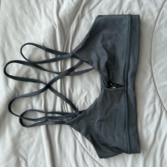 Strappy Gray Sports Bra Bikini Top - Picture 1 of 3